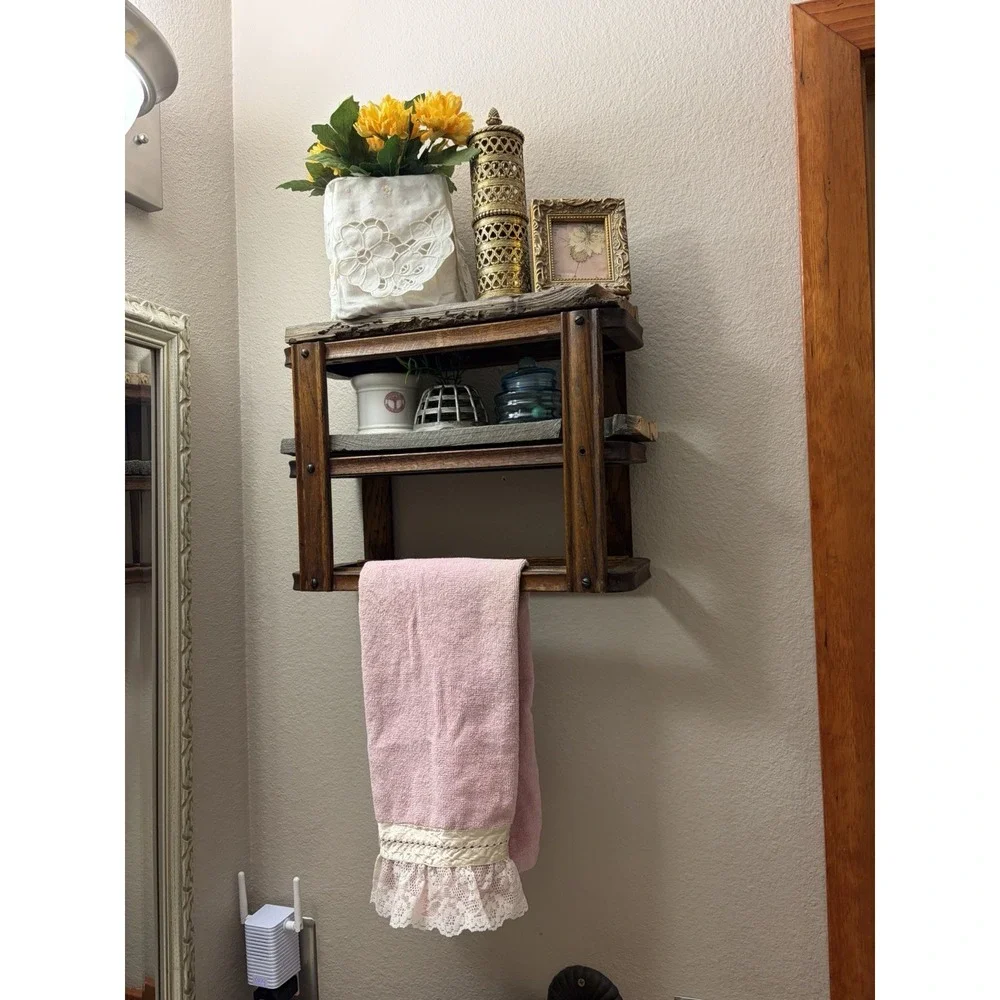 Vintage Rustic Country Farmhouse Singer Drawer Repurposed Wood Shelf Wall Mount